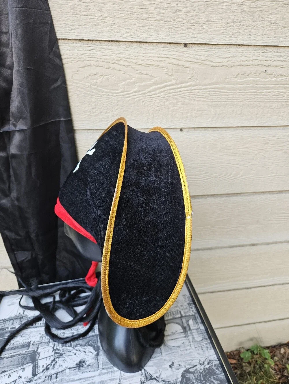 Hauntlook Pirate Hat with dreadlocks and black satin pants large